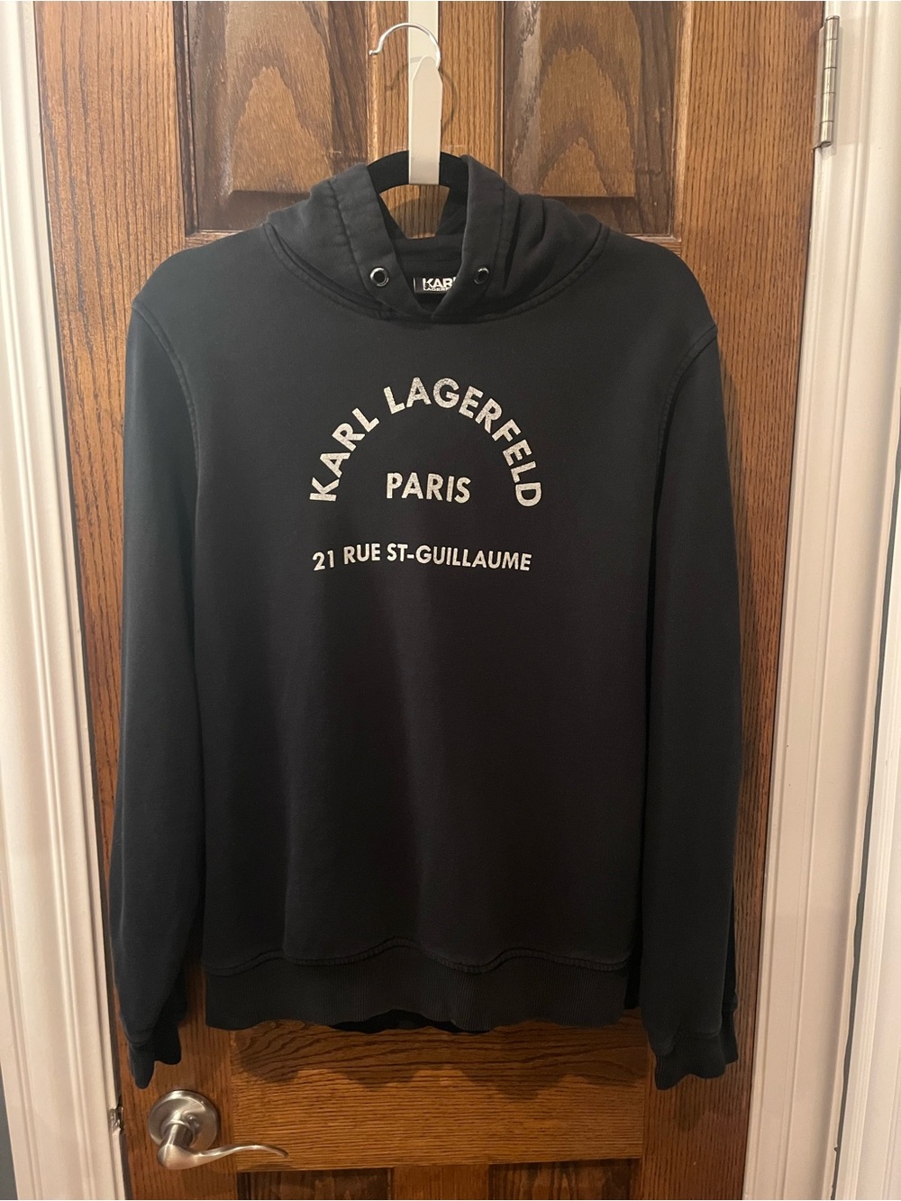Karl Lagerfeld Black Crewneck Sweatshirt with White Paris Logo